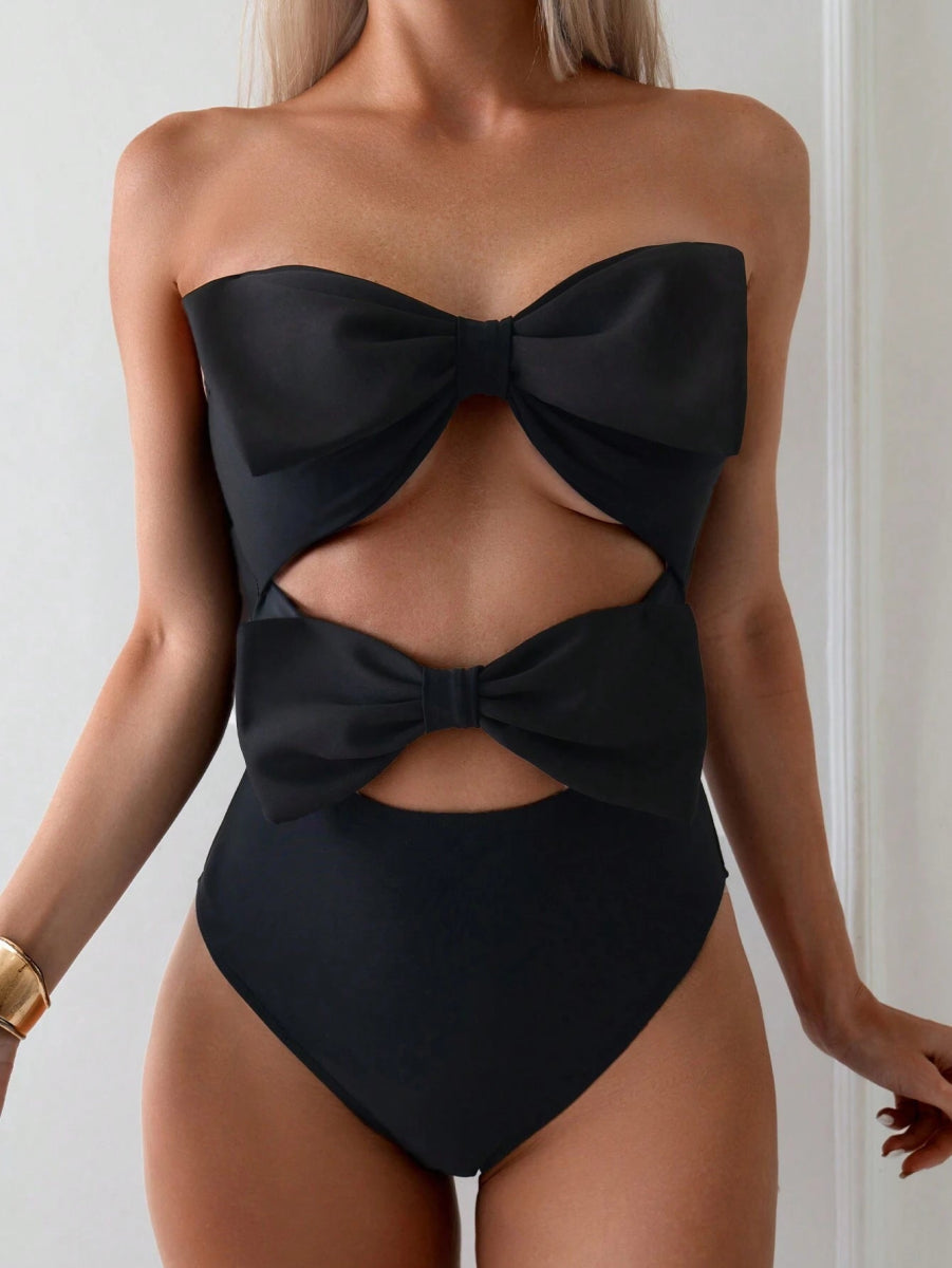 SHEIN Swim Vcay Solid Color Strapless Swimsuit E4 - PINK SHOP EG