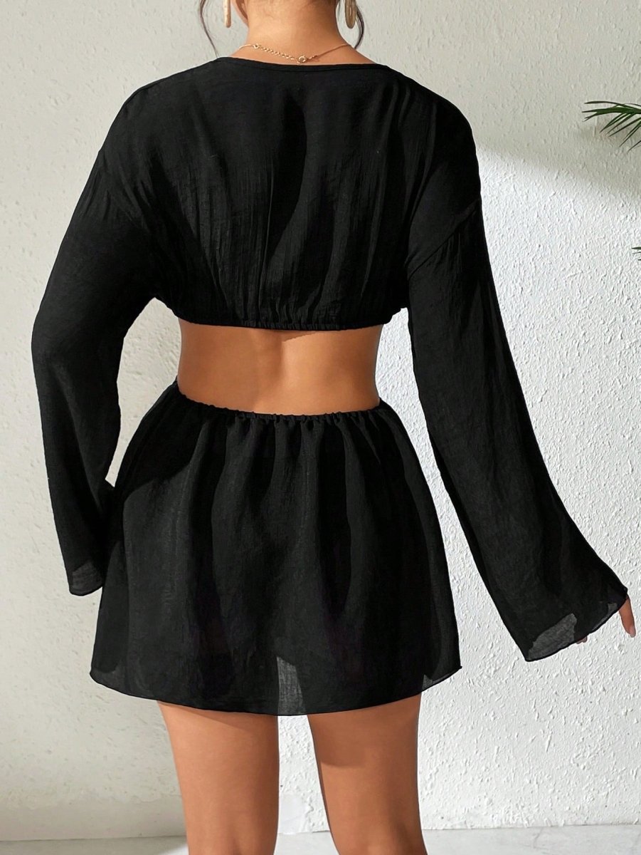 SHEIN Swim Women's Black Cut - Out Design V - Neck D3B - PINK SHOP EG