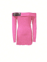 SHEIN SXY 1pc Women's Casual Solid Color Off - Shoulder Mini Dress C5C - PINK SHOP EG