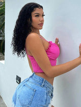 SHEIN SXY Cut Out Frill Trim Ruched Bust Cami Top A1A - PINK SHOP EG