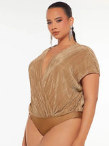 SHEIN SXY Plus Batwing Sleeve Plunging Neck Bodysuit F3B - PINK SHOP EG