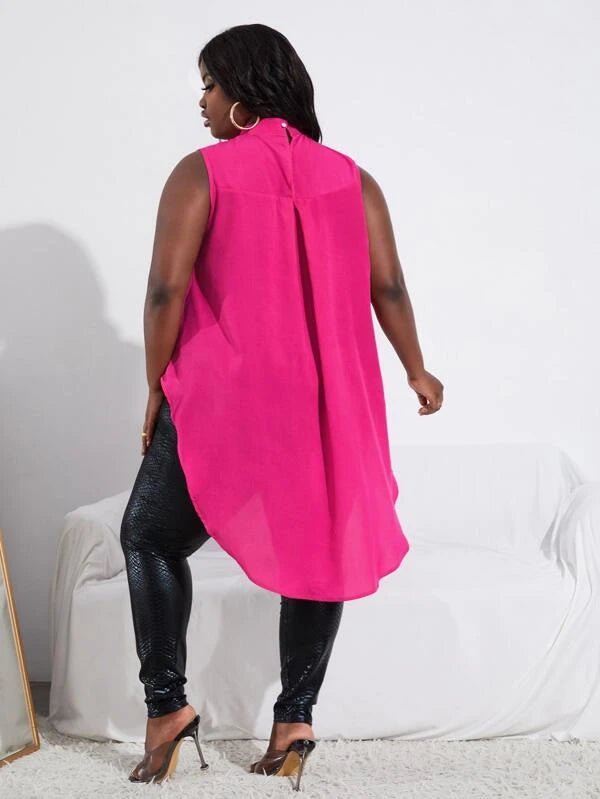 SHEIN SXY Plus Mock Neck High Low Hem Blouse F4A - PINK SHOP EG
