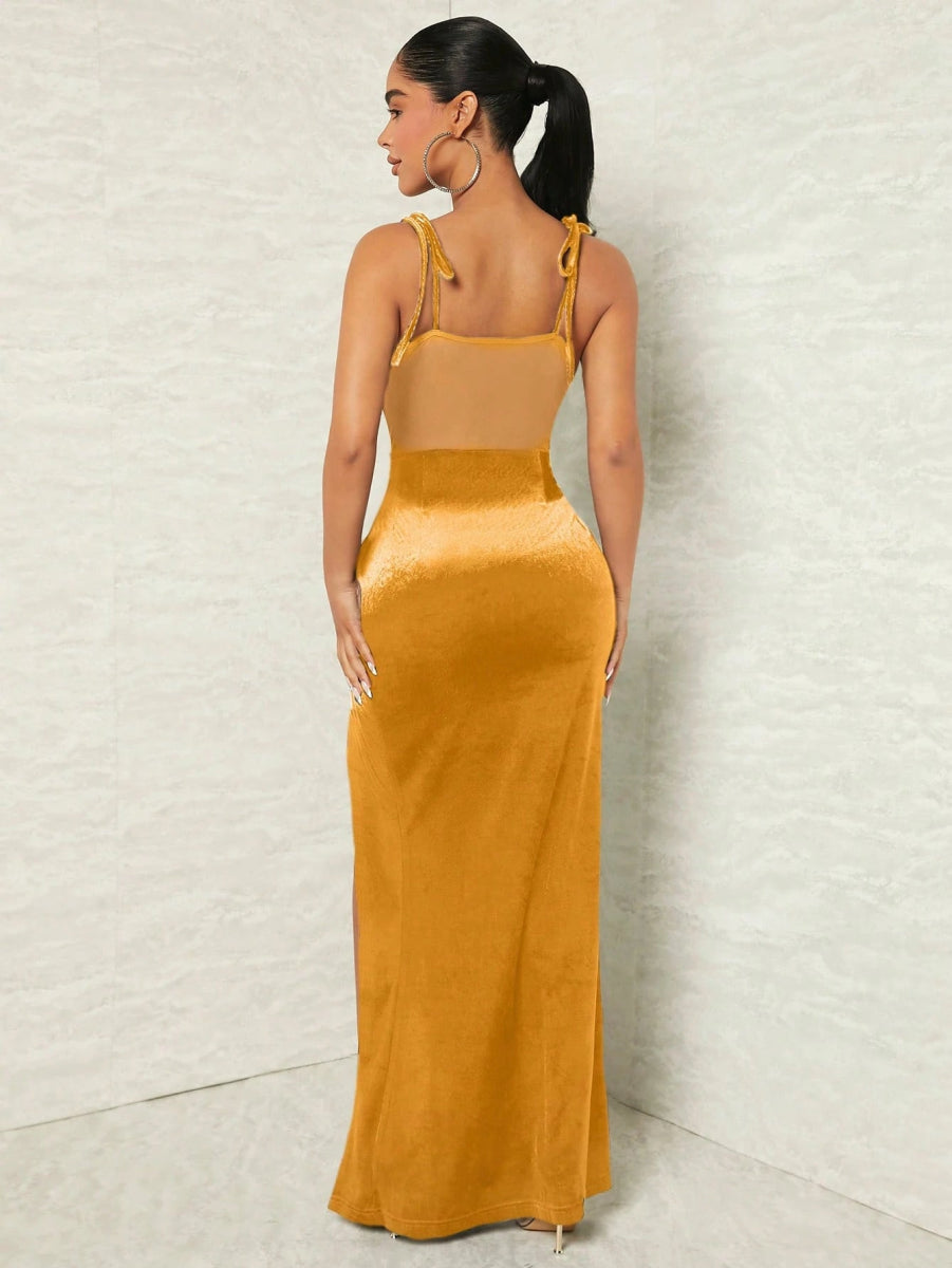 SHEIN SXY Prom Dress Women's Elegant Mesh Contrast High Slit C3B - PINK SHOP EG