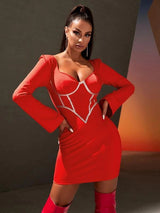 SHEIN SXY Sweetheart Neck Seam Front Bodycon Dress C5B - PINK SHOP EG