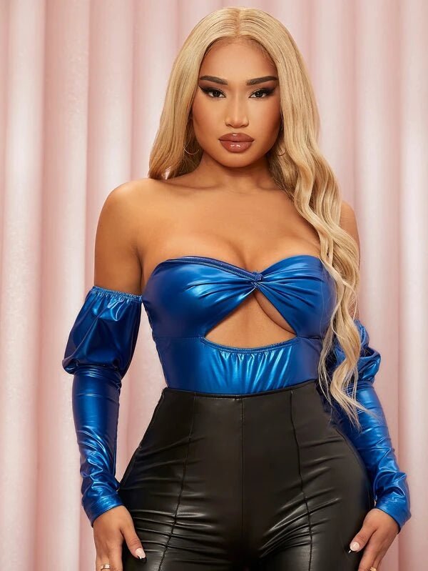 SHEIN SXY Twist Cutout Front Gigot Sleeve PU A2B - PINK SHOP EG