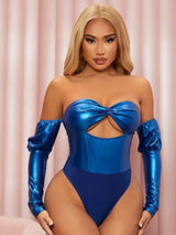 SHEIN SXY Twist Cutout Front Gigot Sleeve PU A2B - PINK SHOP EG