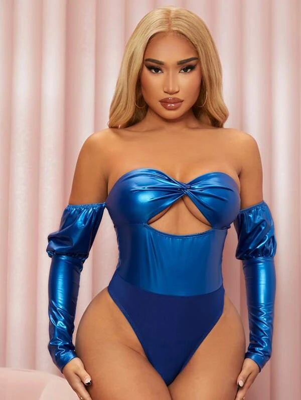 SHEIN SXY Twist Cutout Front Gigot Sleeve PU A2B - PINK SHOP EG