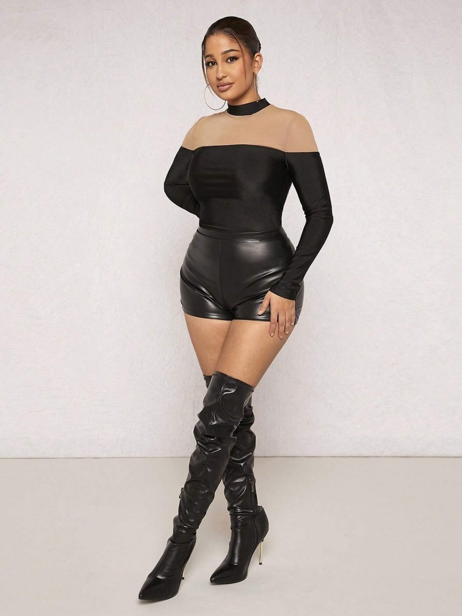 SHEIN SXY Two Tone Mock Neck Tee A6A - PINK SHOP EG