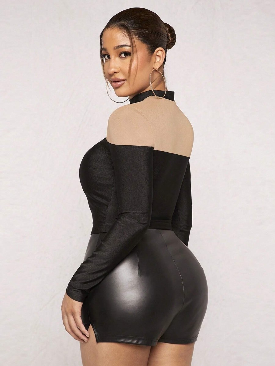 SHEIN SXY Two Tone Mock Neck Tee A6A - PINK SHOP EG