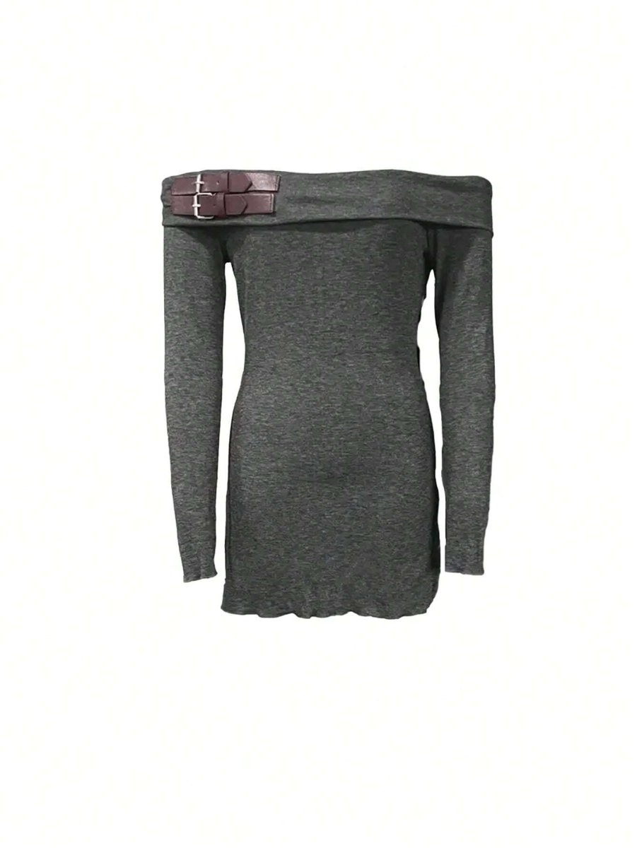 SHEIN SXY Women's Off Shoulder Solid Color Buckle Decor C3A - PINK SHOP EG