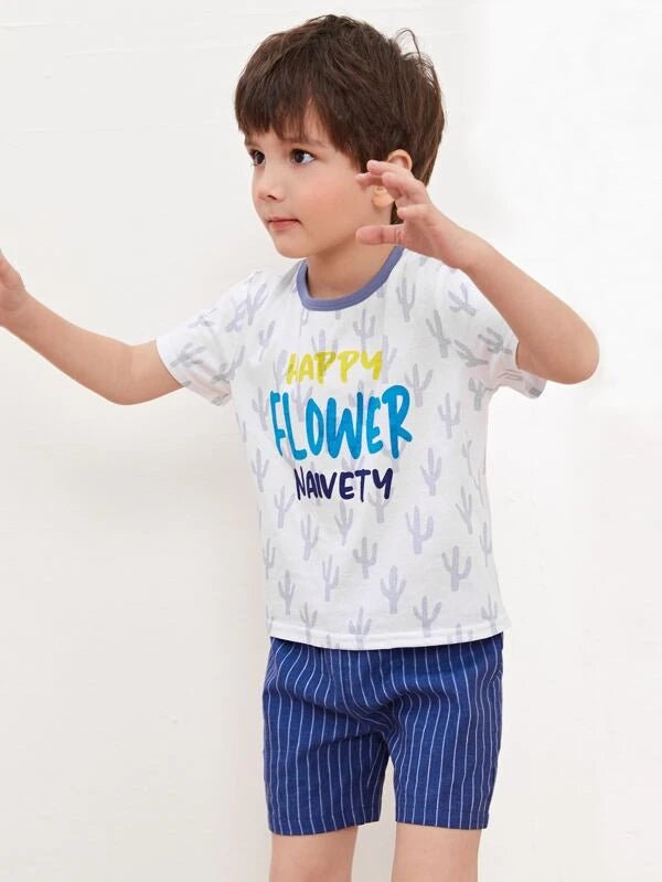 SHEIN Tee & Shorts Set Toddler Boys Letter Graphic F1B - PINK SHOP EG