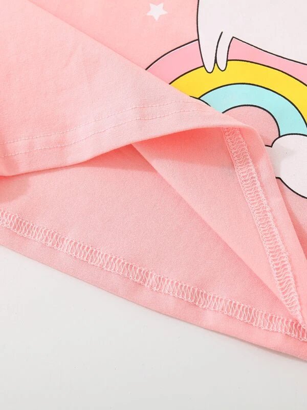 Shein tee & shortsToddler Girls Unicorn And Slogan Graphic K5A - PINK SHOP EG