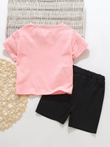 Shein tee & shortsToddler Girls Unicorn And Slogan Graphic K5A - PINK SHOP EG