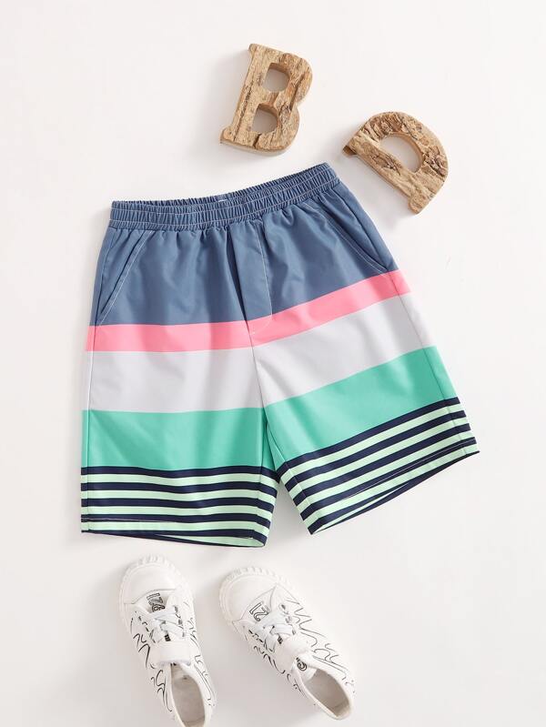 SHEIN Toddler Boys Slant Pocket Colorblock Striped Shorts K1A - PINK SHOP EG