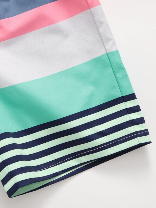 SHEIN Toddler Boys Slant Pocket Colorblock Striped Shorts K1A - PINK SHOP EG