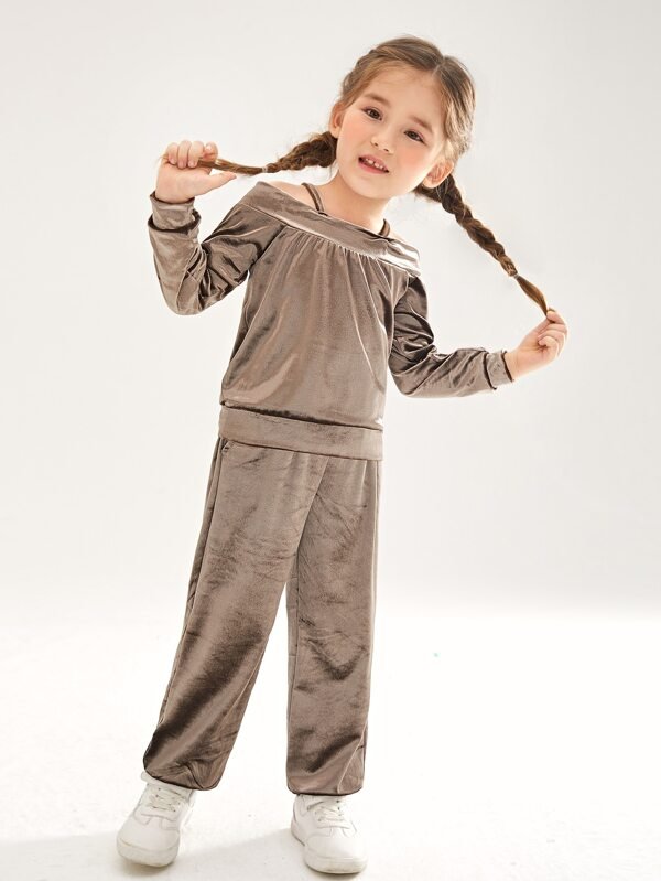 SHEIN Toddler Girls Cold Shoulder Sweatshirt & Sweatpants K4B - PINK SHOP EG
