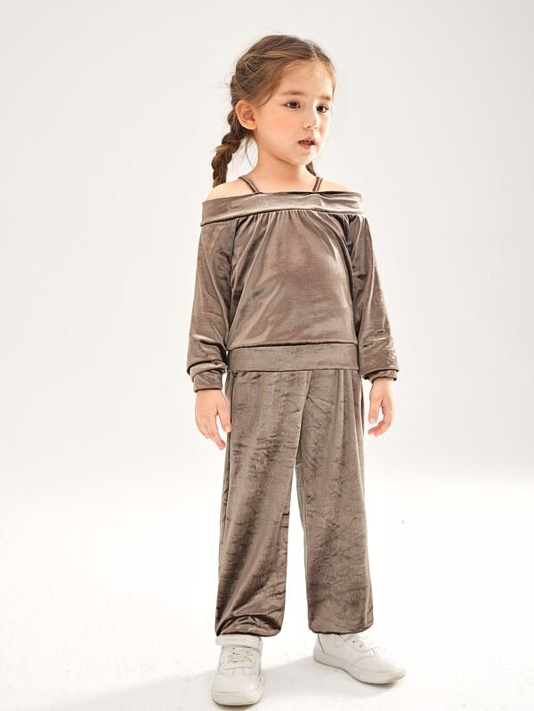 SHEIN Toddler Girls Cold Shoulder Sweatshirt & Sweatpants K4B - PINK SHOP EG