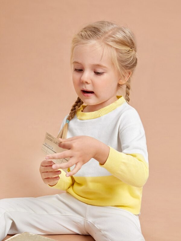 SHEIN Toddler Girls Colorblock Sweater K3C - PINK SHOP EG