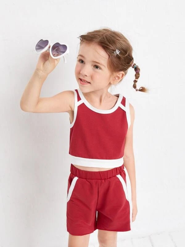 SHEIN Toddler Girls Colorblock Tank Top With Track Shorts K2B - PINK SHOP EG