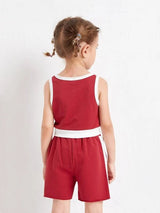 SHEIN Toddler Girls Colorblock Tank Top With Track Shorts K2B - PINK SHOP EG