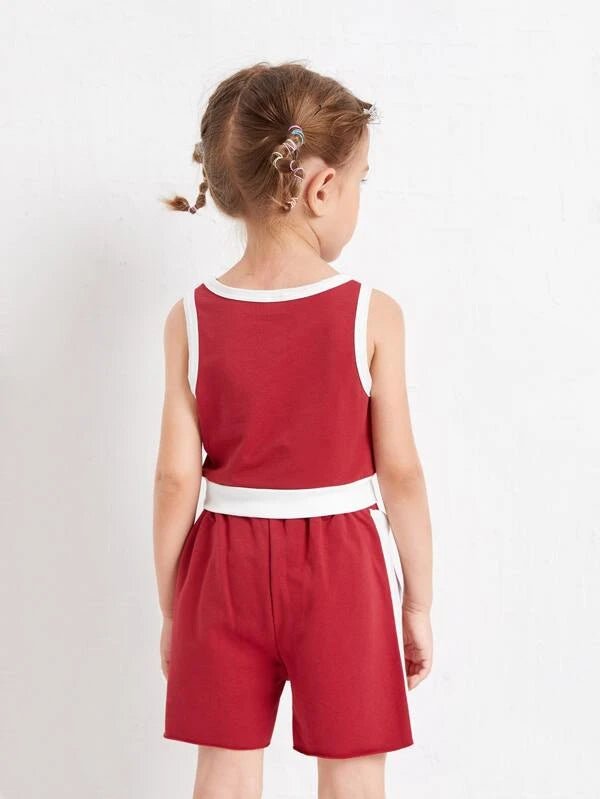 SHEIN Toddler Girls Colorblock Tank Top With Track Shorts K2B - PINK SHOP EG