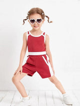 SHEIN Toddler Girls Colorblock Tank Top With Track Shorts K2B - PINK SHOP EG