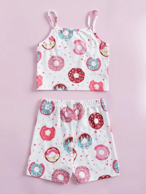 SHEIN Toddler Girls Donut Print Cami Top & Shorts K4C - PINK SHOP EG