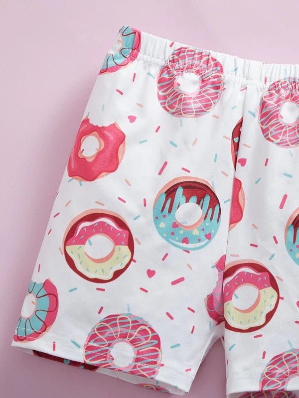 SHEIN Toddler Girls Donut Print Cami Top & Shorts K4C - PINK SHOP EG