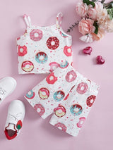 SHEIN Toddler Girls Donut Print Cami Top & Shorts K4C - PINK SHOP EG