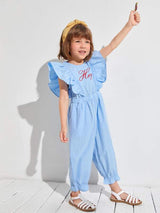 SHEIN Toddler Girls Embroidery Letter Ruffle Armhole Jumpsuit K4A - PINK SHOP EG