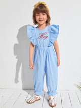 SHEIN Toddler Girls Embroidery Letter Ruffle Armhole Jumpsuit K4A - PINK SHOP EG