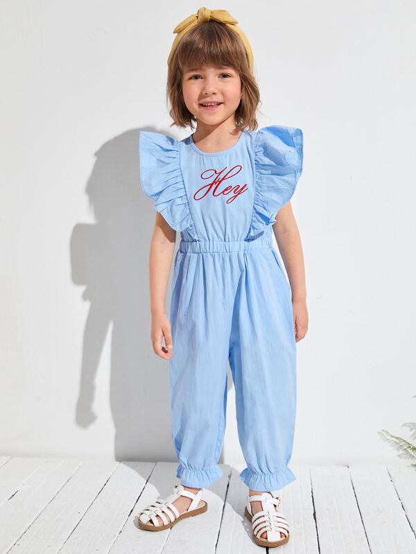 SHEIN Toddler Girls Embroidery Letter Ruffle Armhole Jumpsuit K4A - PINK SHOP EG