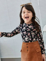 SHEIN Toddler Girls Floral Print Mock Neck Tee K5A - PINK SHOP EG