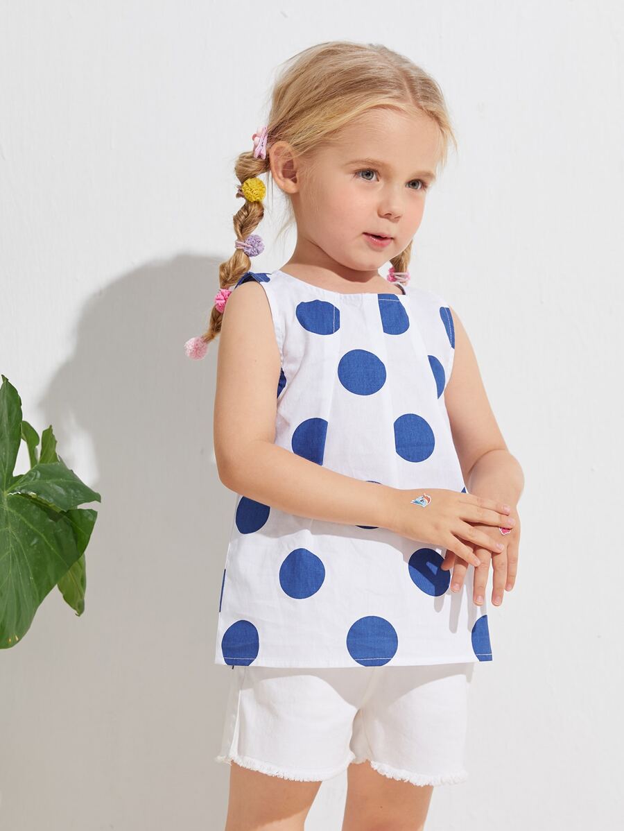 SHEIN Toddler Girls Fold Pleat Polka Dot Top K6C - PINK SHOP EG