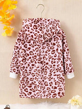 Shein Toddler Girls Leopard Pattern Drop Shoulder Hooded Teddy Coat K6C - PINK SHOP EG
