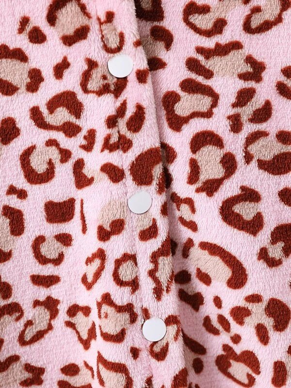 Shein Toddler Girls Leopard Pattern Drop Shoulder Hooded Teddy Coat K6C - PINK SHOP EG