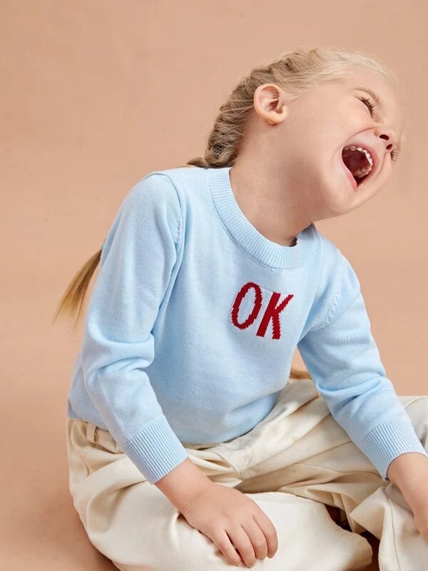 SHEIN Toddler Girls Letter Pattern Sweater K2B - PINK SHOP EG