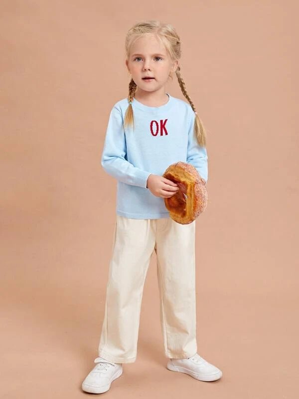 SHEIN Toddler Girls Letter Pattern Sweater K2B - PINK SHOP EG
