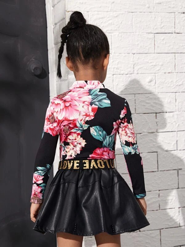 SHEIN Toddler Girls Mock Neck Floral Print Tee K3B - PINK SHOP EG