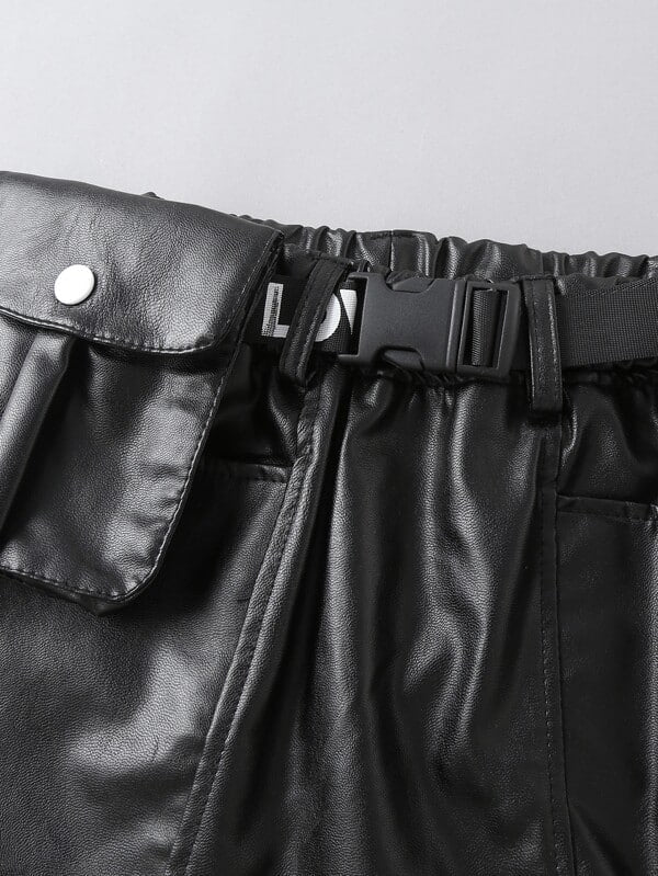 SHEIN Toddler Girls Ribbed Knit Stand Neck Top & Flap Pocket Belted Skirt K4B - PINK SHOP EG