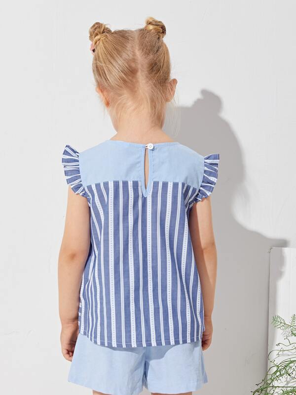 SHEIN Toddler Girls Ruffle Armhole Tie Front Striped Top K1C - PINK SHOP EG