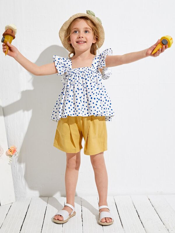 SHEIN Toddler Girls Ruffle Trim Polka Dot Top K3B - PINK SHOP EG