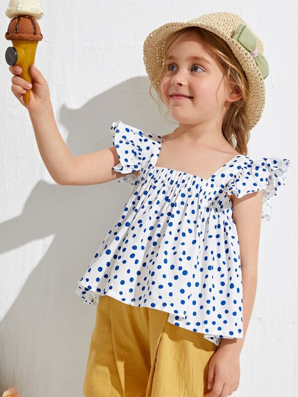SHEIN Toddler Girls Ruffle Trim Polka Dot Top K3B - PINK SHOP EG