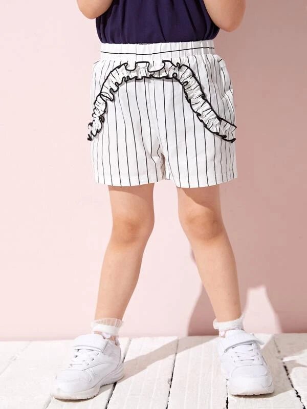 SHEIN Toddler Girls Striped Frill Trim Shorts K2B - PINK SHOP EG