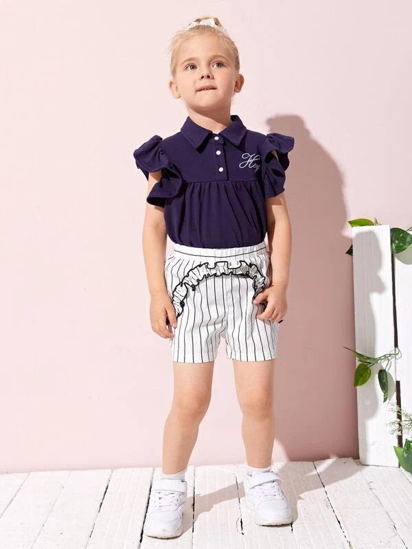 SHEIN Toddler Girls Striped Frill Trim Shorts K2B - PINK SHOP EG