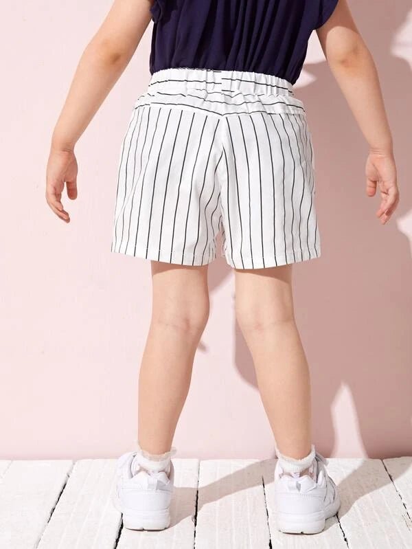 SHEIN Toddler Girls Striped Frill Trim Shorts K2B - PINK SHOP EG