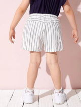 SHEIN Toddler Girls Striped Frill Trim Shorts K2B - PINK SHOP EG
