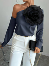 SHEIN TOP Chiquease 1pc Women's Solid Color 3D Floral A1A - PINK SHOP EG