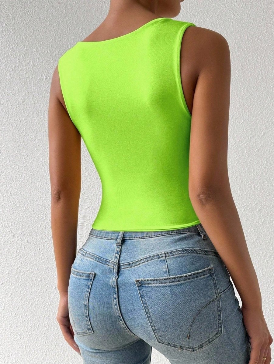 SHEIN TOP Chiquease Fluorescent Green Color Square Neck A2A - PINK SHOP EG