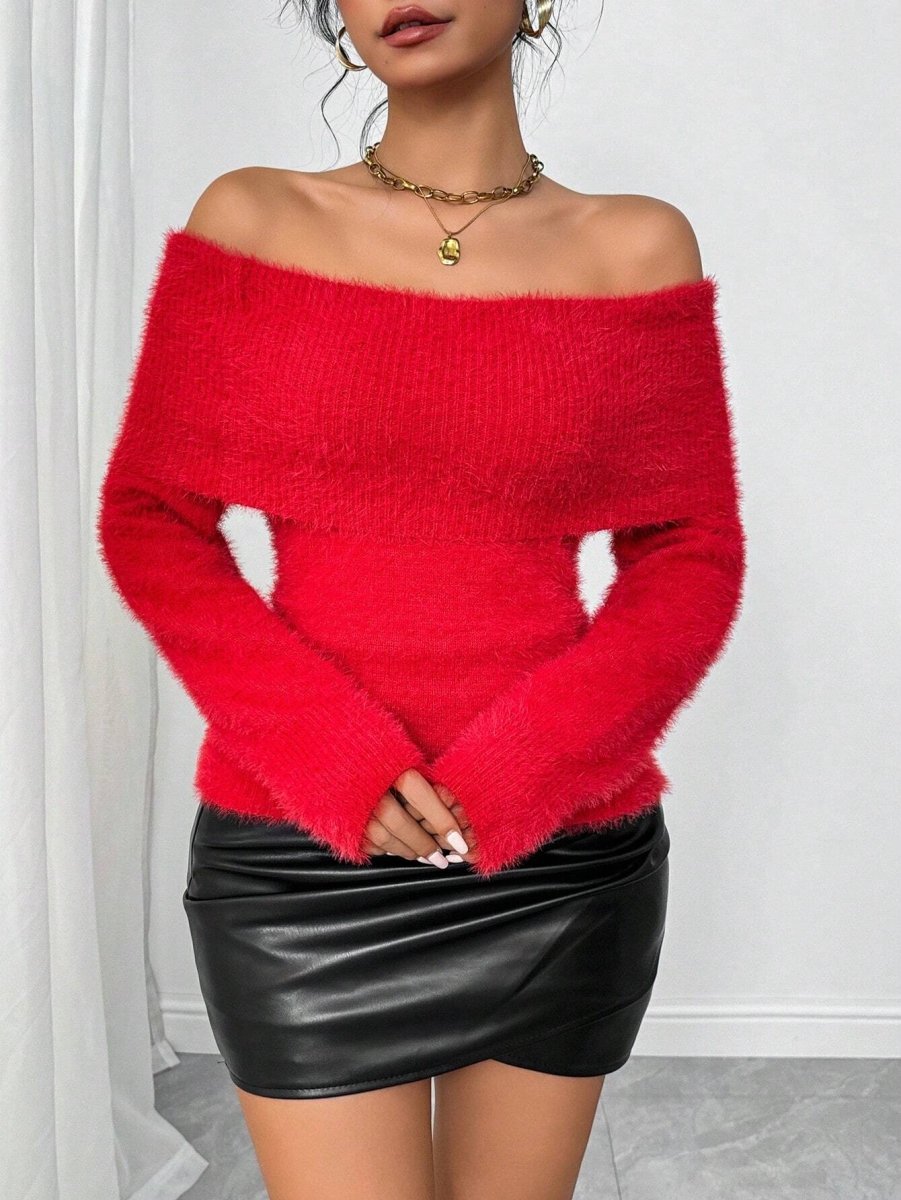 SHEIN TOP Chiquease Solid Color Elegant Fashion Off - Shoulder D3B - PINK SHOP EG